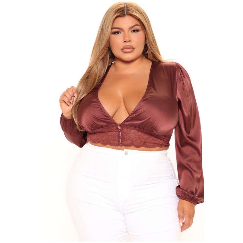 🔵 Fashion Nova 2X Satin Longsleeve Top